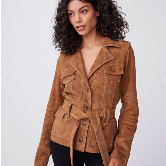 PAIGE Suede Tawnie Biker Jacket In Cognac (XS) 100% LEATHER - Picture 2 of 8